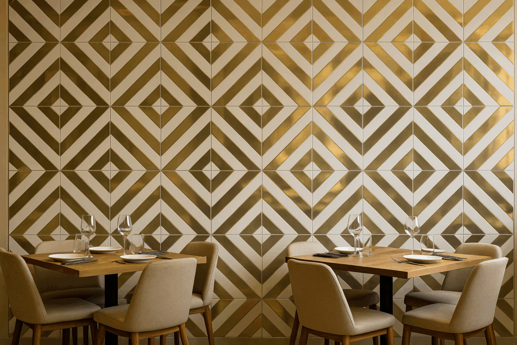 Pared grabada con láser para restaurante Uso de revestimientos cerámicos grabados con láser en espacios contract