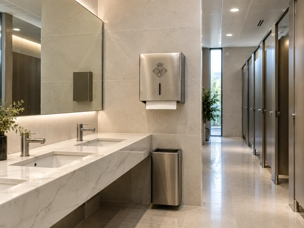 Dispensadores y accesorios personalizados para baños contract Grabado láser dispensadores papel