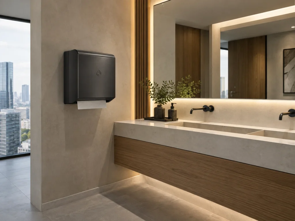 Grabado láser en equipamiento de baño para espacios profesionales Grabado láser dispensadores papel